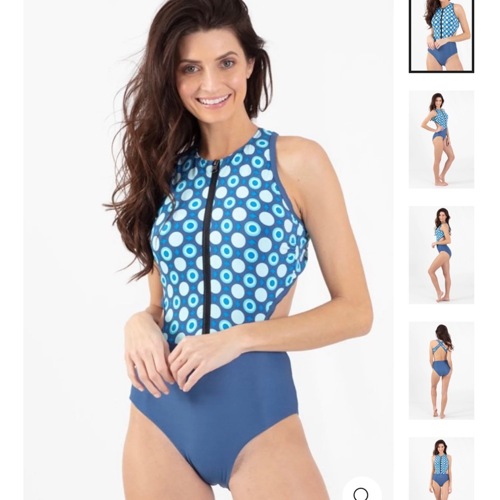 NWOT WAVE LIFE small one piece swim cutout front zipper high waist polka dot